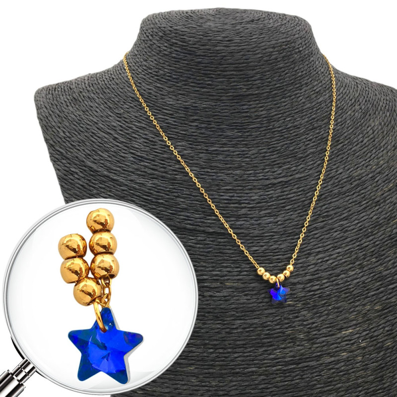 DORADO ESTRELLA AZUL TORNASOLADO Y SEIS BOLITAS 45CM COLLAR