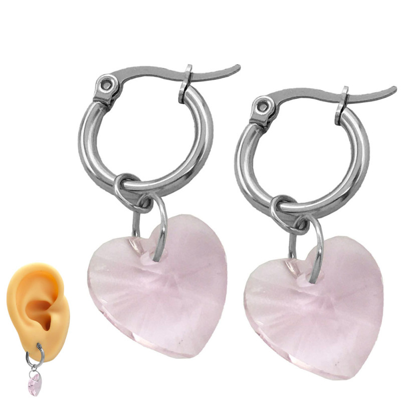 ROSA CRISTAL CORAZON 14MM MEDIANO FACETADO EN ARGOLLA 15MM ARO