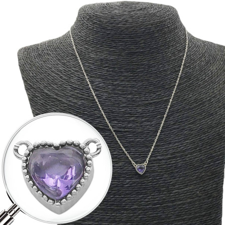 VIOLETA CORAZON FACETADO ENCASTRADO EN BASE C/ BORDE PUNTILLADO 45CM COLLAR
