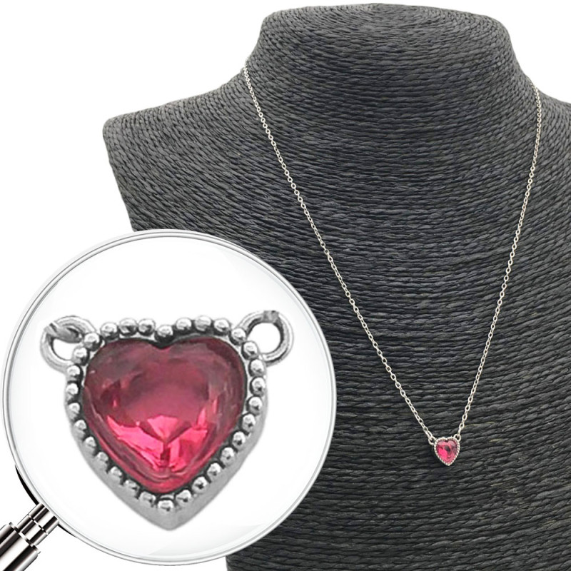 GRANATE CORAZON FACETADO ENCASTRADO EN BASE C/ BORDE PUNTILLADO 45CM COLLAR