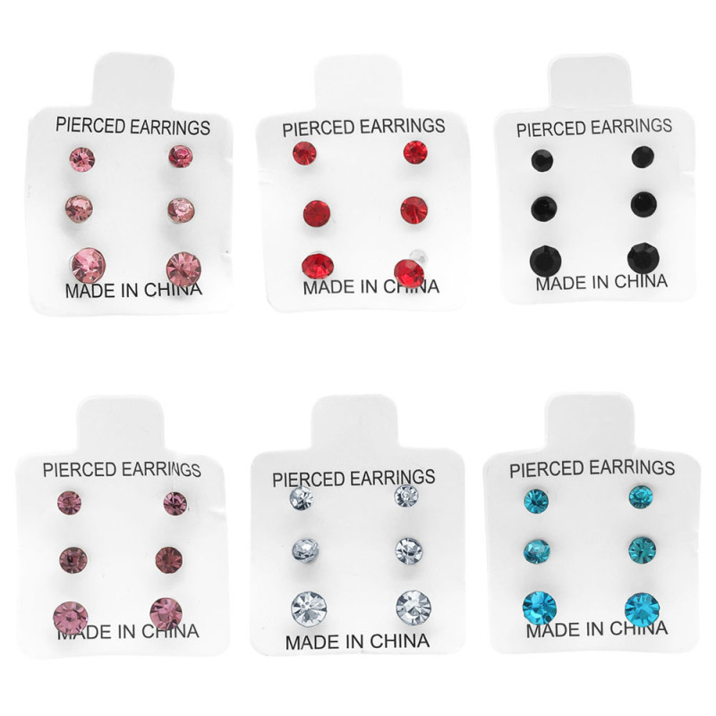 6 CARTONES 18 PARES ARITOS STRASS MEDIDAS Y COLORES SURTIDOS ARO