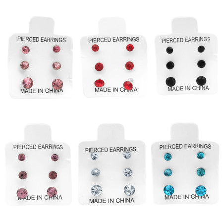 6 CARTONES 18 PARES ARITOS STRASS MEDIDAS Y COLORES SURTIDOS ARO