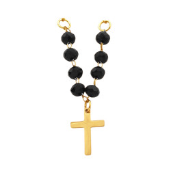 DORADO CRUZ CUENTAS NEGRAS Y CADENA GROUMET 46CM COLLAR