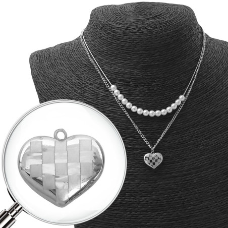 DOBLE CADENA CORAZON CUADRILLE Y PERMAS 37+5CM REGULABLE COLLAR