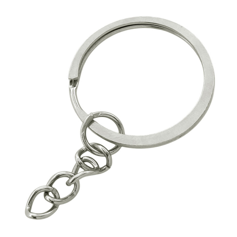 28MM "HIERRO NIQUELADO" ARGOLLA PLANA CON CADENA 2.5CM PARA LLAVERO