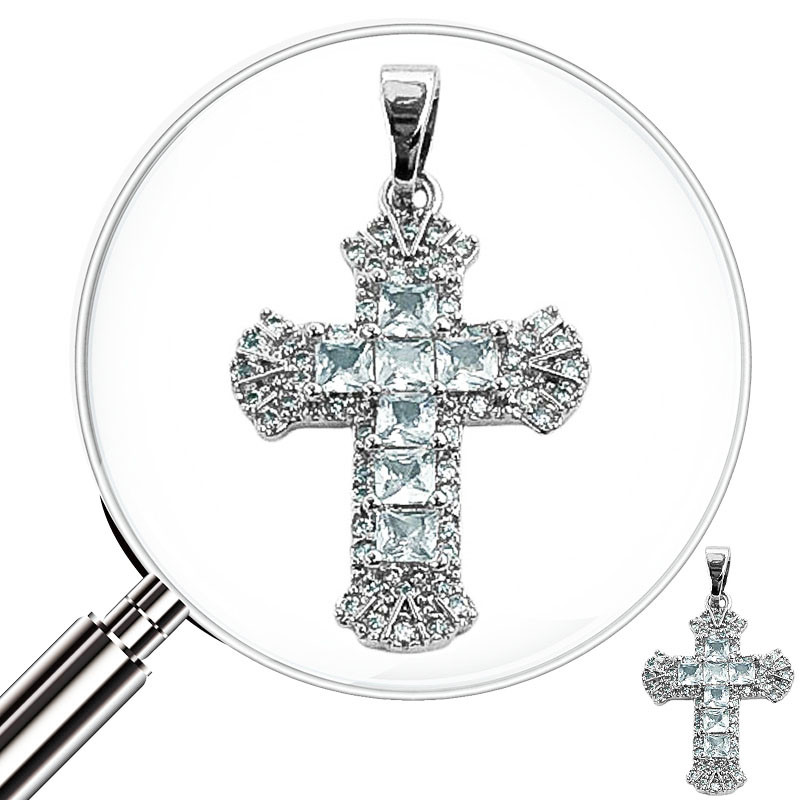 PREMIUM 16*21MM CRUZ C/ 7 CUBIC Y LLUVIA DE STRASS DIJE