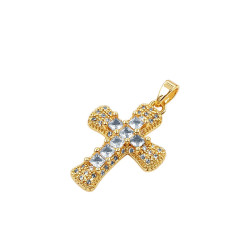 DORADO PREMIUM 18*24MM CRUZ C/ 7 CUBIC Y LLUVIA DE STRASS DIJE