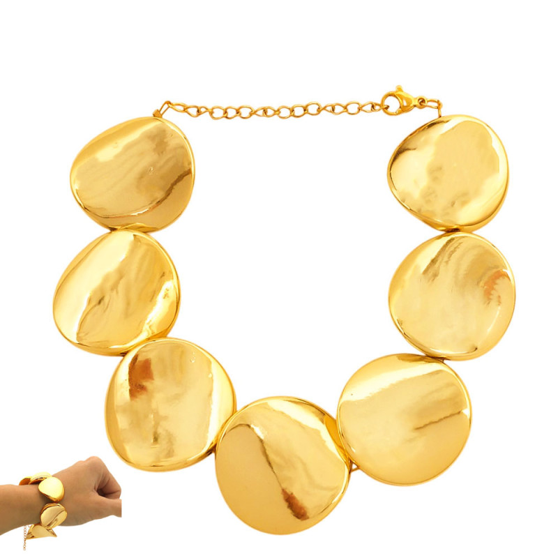 DORADO 25MM-20+4CM LIVIANA REGULABLE MONEDAS DEFORMADAS FANTASIA FINA PULSERA