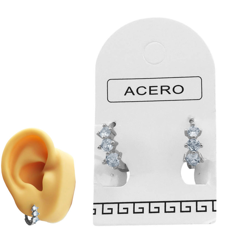 BLANCO PAR TRES ROMBOS DE CUBIC ZIRCON MEDIANO C/ CIERRE BISAGRA AROS