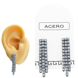 BLISTER X12 PARES TRES TIRAS C/ STRASS CRISTAL COLGANTES DOS IGUALES Y LA CENTRICA MAS LARGA ARO