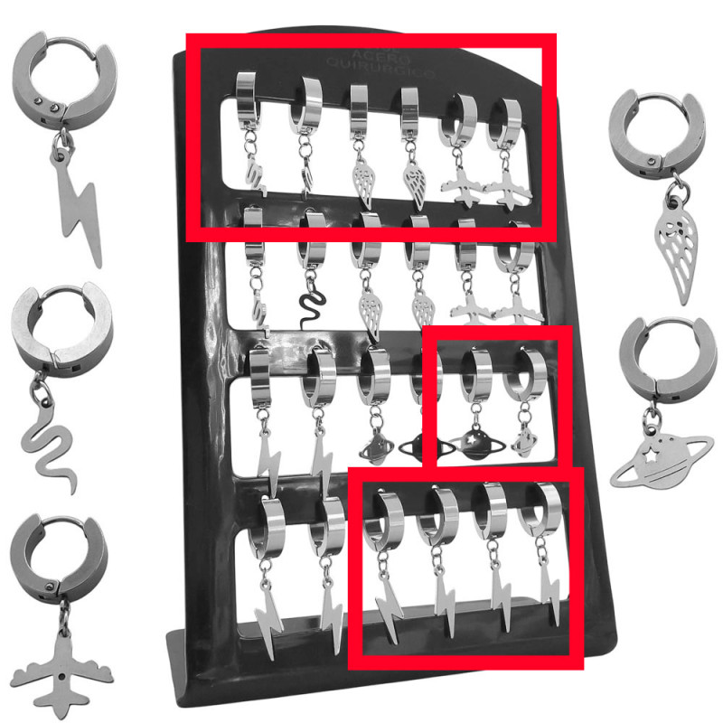 MEDIO BLISTER X6 PARES BISAGRA C/ SERPIENTE - ALA - AVION - RAYO - SATURNO ARO