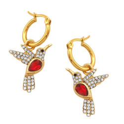 DORADO PAR ROJO PICAFLOR COLIBRI EN ARGOLLA DE 15MM ARO