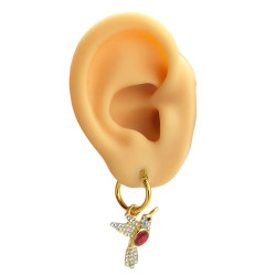 DORADO PAR ROJO PICAFLOR COLIBRI EN ARGOLLA DE 15MM ARO