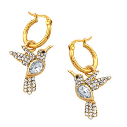 DORADO PAR CRISTAL PICAFLOR COLIBRI EN ARGOLLA DE 15MM ARO