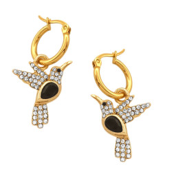 DORADO PAR NEGRO PICAFLOR COLIBRI EN ARGOLLA DE 15MM ARO