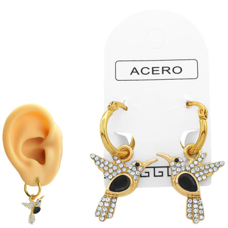 DORADO PAR NEGRO PICAFLOR COLIBRI EN ARGOLLA DE 15MM ARO