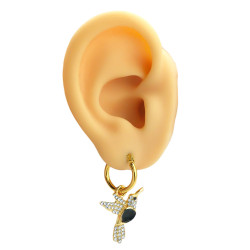 DORADO PAR NEGRO PICAFLOR COLIBRI EN ARGOLLA DE 15MM ARO