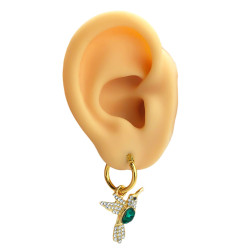 DORADO PAR VERDE PICAFLOR COLIBRI EN ARGOLLA DE 15MM ARO