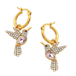 DORADO PAR ROSA PICAFLOR COLIBRI EN ARGOLLA DE 15MM ARO