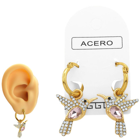 DORADO PAR ROSA PICAFLOR COLIBRI EN ARGOLLA DE 15MM ARO