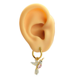 DORADO PAR ROSA PICAFLOR COLIBRI EN ARGOLLA DE 15MM ARO