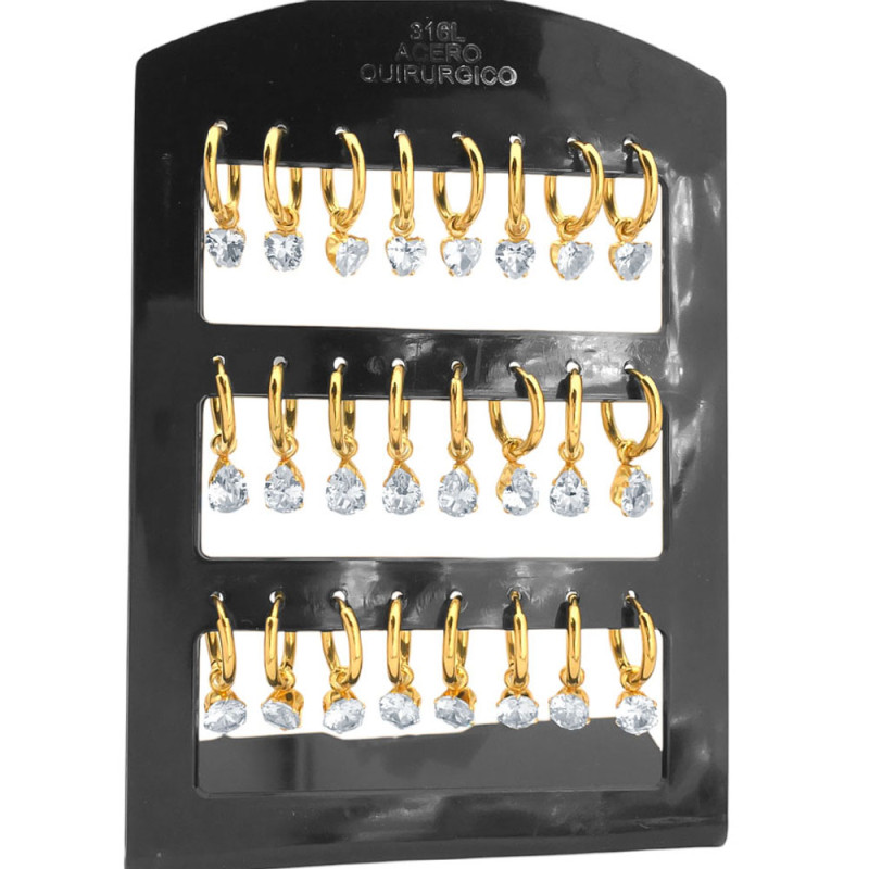 DORADO BLISTER X12 PARES BISAGRA C/ CUBIC CORAZON - GOTA - CIRCULO ARO