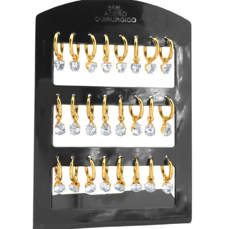 DORADO BLISTER X12 PARES BISAGRA C/ CUBIC CORAZON - GOTA - CIRCULO ARO