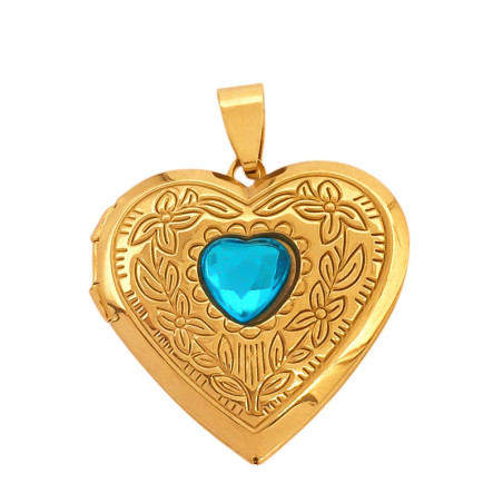 DORADO CELESTE TURQUESA RELICARIO FLOR CORAZON DIJE