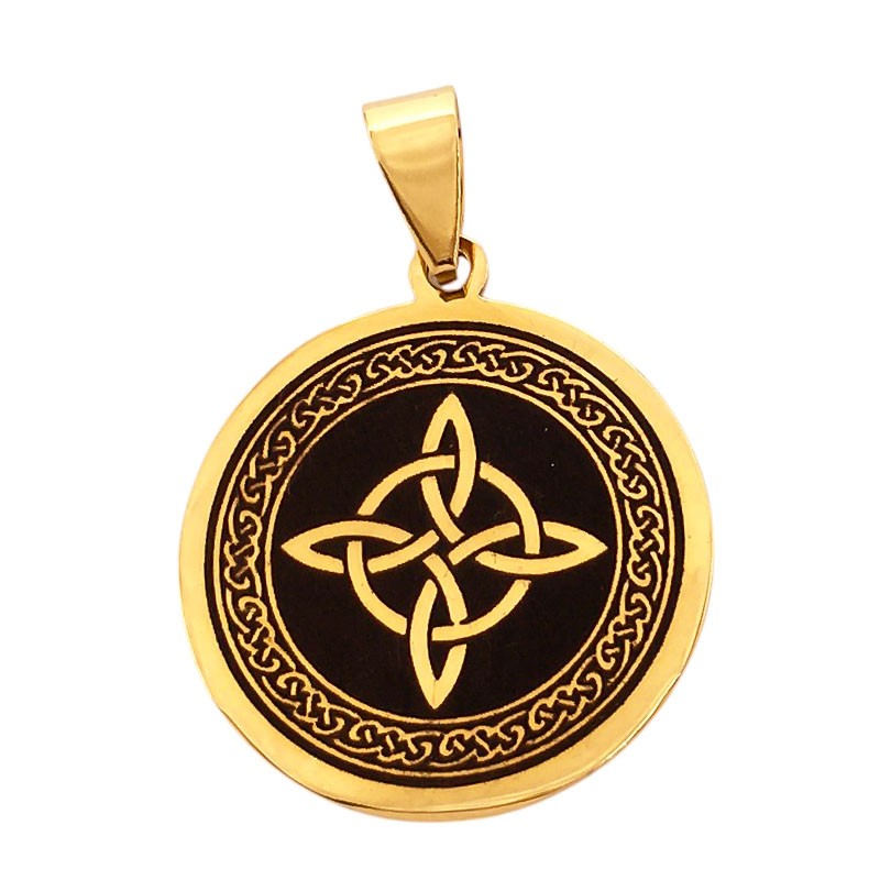 DORADO MEDALLA LASER NEGRO NUDO DE BRUJA DIJE