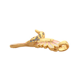 DORADO LLUVIA DE CUBIC Y PLUMAS ROSAS COLIBRI PICAFLOR DIJE