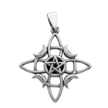 PREMIUM NUDO DE BRUJA C/ PENTAGRAMA EN EL CENTRO Y LUNAS EN EL EXTERIOR DIJE