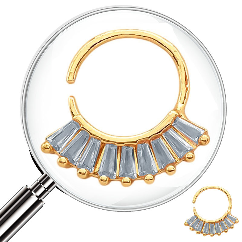 DORADO SEPTUM 11MM ARGOLLITA ABANICO C/ CUBIC DE NARIZ U OREJA PIERCING