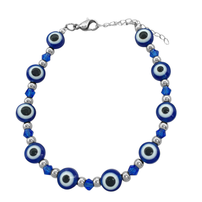 AZUL OJOS TURCO C/ CONOS Y BOLITAS 18+5 CM PULSERA