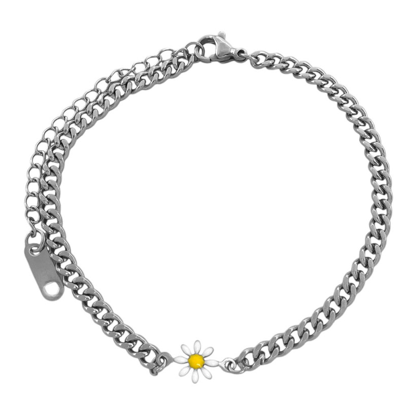 BLANCA MARGARITA Y GROUMET PLANA LIMADA 18+4 CM PULSERA