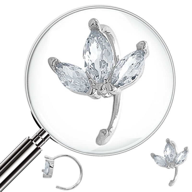 SEPTUM 10MM ARGOLLITA FLOR TRES PETALOS C/ CUBIC DE NARIZ U OREJA PIERCING