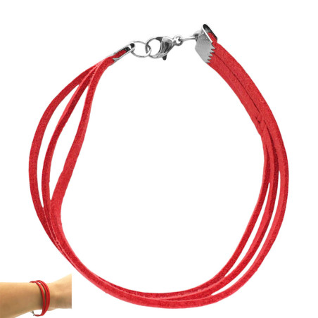 ROJO 9MM*18CM TRIPLE GAMUZA PULSERA