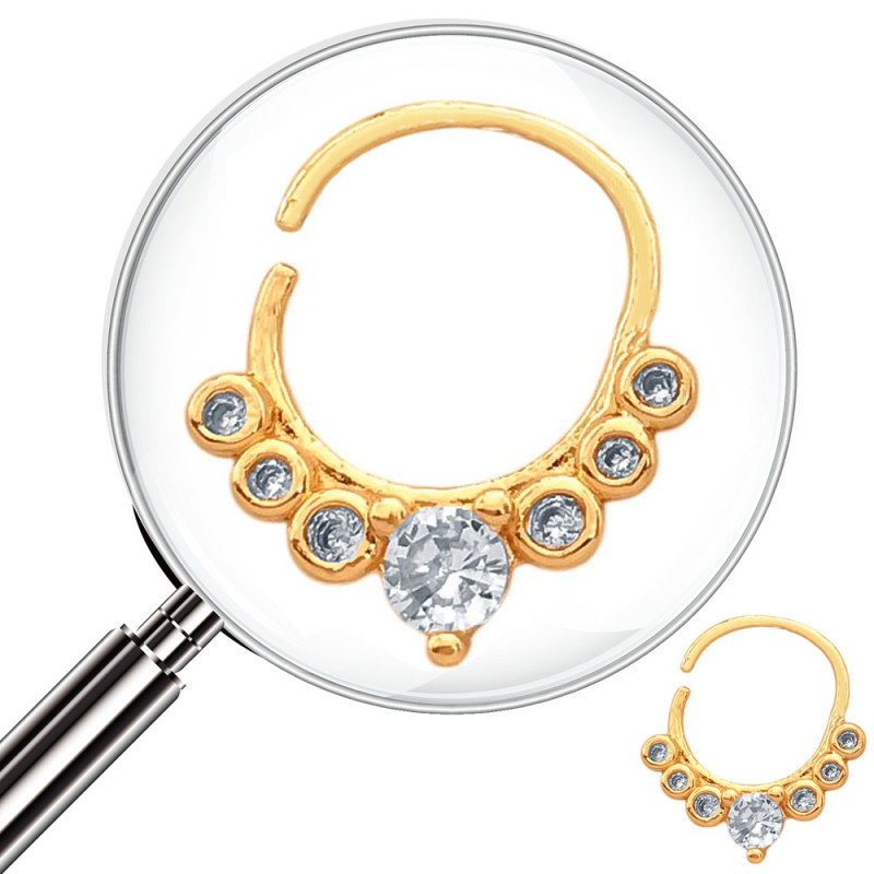 DORADO SEPTUM 10MM ARGOLLITA SIETE REDONDOS EN ESCALERA AL CENTRO C/ CUBIC DE NARIZ U OREJA PIERCING