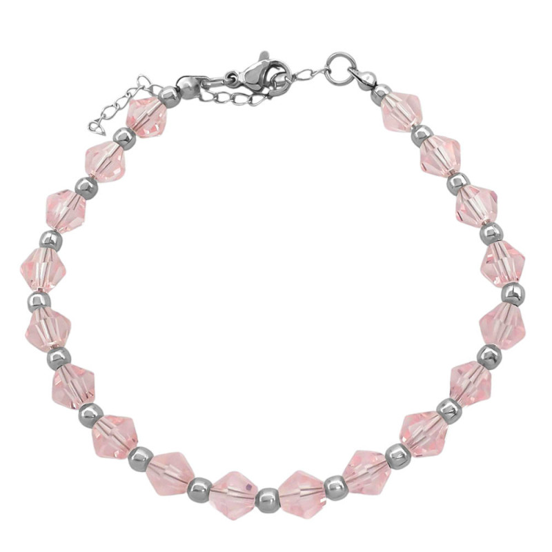 ROSA CRISTAL CONO GRANDE Y BOLITA 19+4 CM PULSERA / TOBILLERA