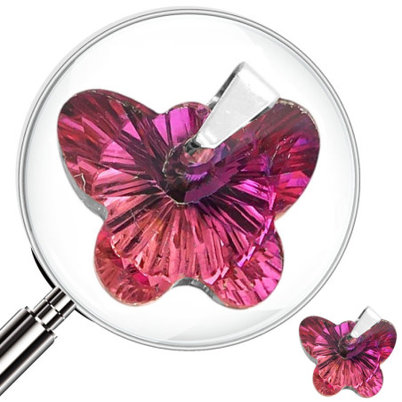 DROPS BLANCO FUCSIA TORNASOLADO 13MM MARIPOSA DE CRISTAL DIJE
