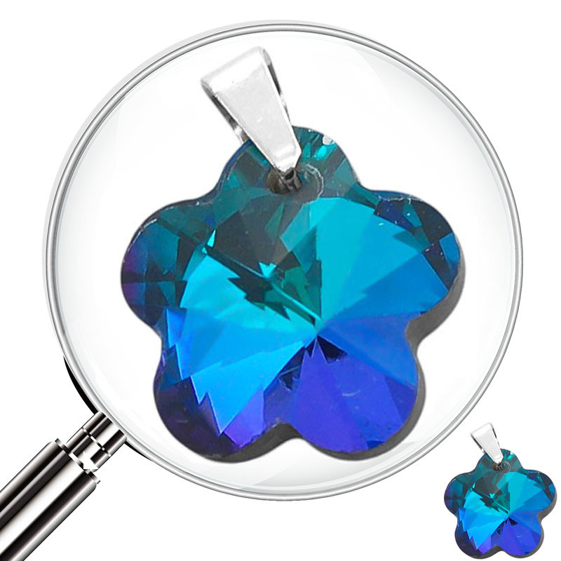 DROPS BLANCO AZUL 13MM CRISTAL TORNASOLADO FACETADO FLOR DIJE