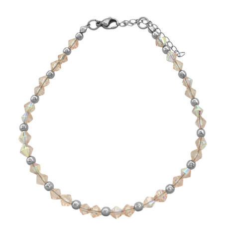 SALMON SUAVE AB TORNASOLADO CRISTAL DOS CONOS FACETADOS 4MM Y BOLITAS 20+4CM PULSERA / TOBILLERA