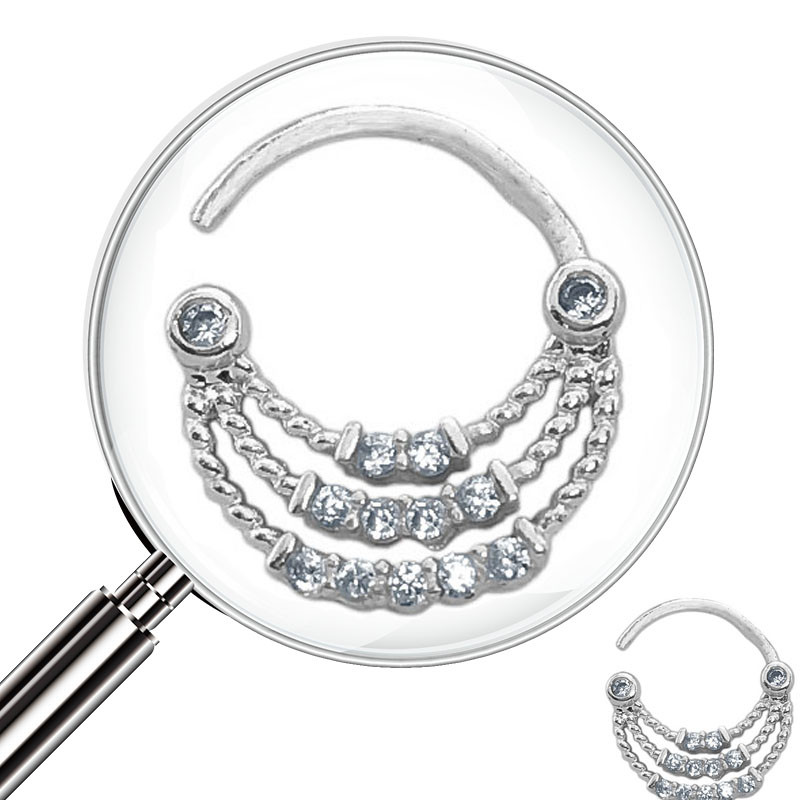 SEPTUM ARGOLLITA TRIPLE CANASTA C/ CUBIC DE NARIZ U OREJA PIERCING