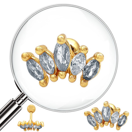 DORADO UNIDAD HELIX CINCO SEMILLAS DE CUBIC ZIRCON BOLITA A ROSCA INTERNA PIERCING