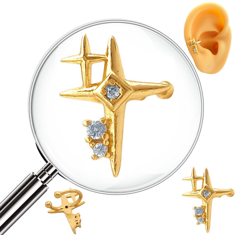 DORADO ESTRELLA DE CUATRO PUNTAS C/ CUBIC UNIDAD SOLITARIO CUFF BIDU ARO