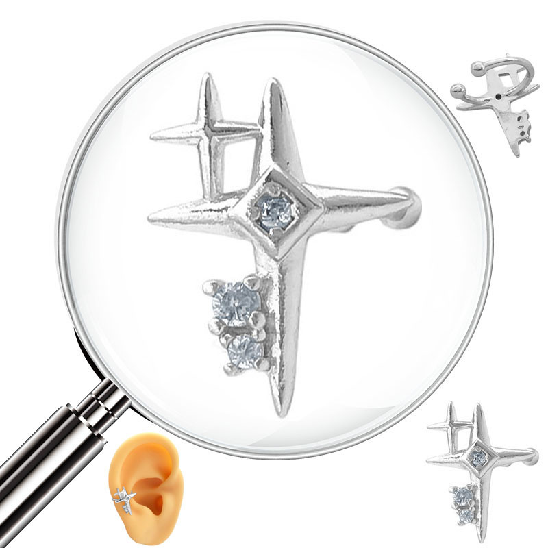 ESTRELLA DE CUATRO PUNTAS C/ CUBIC UNIDAD SOLITARIO CUFF BIDU ARO