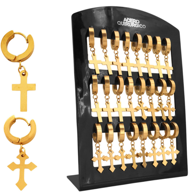 DORADO BLISTER x12 PARES BISAGRA C/ CRUCES TEMPLARIA EN PUNTA Y CRUCES RECTAS ARO