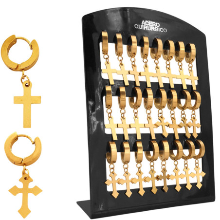 DORADO BLISTER x12 PARES BISAGRA C/ CRUCES TEMPLARIA EN PUNTA Y CRUCES RECTAS ARO