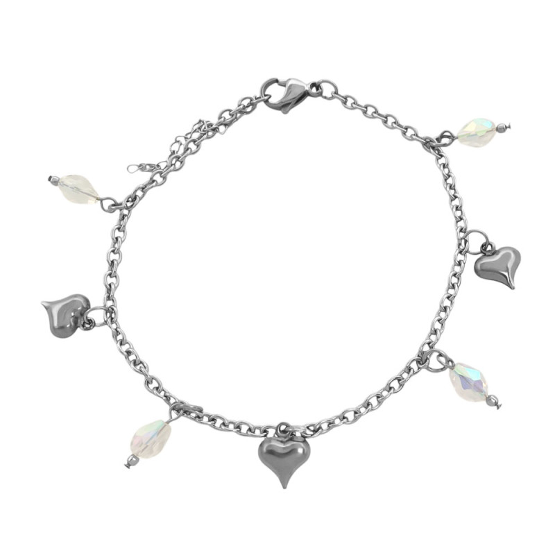 CRISTAL TORNASOLADO AB GOTAS FACETADO Y CORAZONES 3D 21+3 CM PULSERA / TOBILLERA