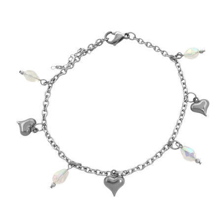 CRISTAL TORNASOLADO AB GOTAS FACETADO Y CORAZONES 3D 21+3 CM PULSERA / TOBILLERA