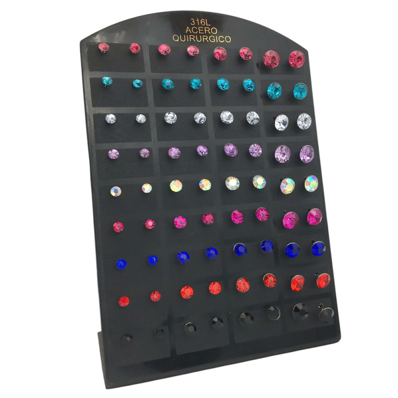 BLISTER x36 PARES 3-4-5 Y 6MM STRASS COLOR AROS